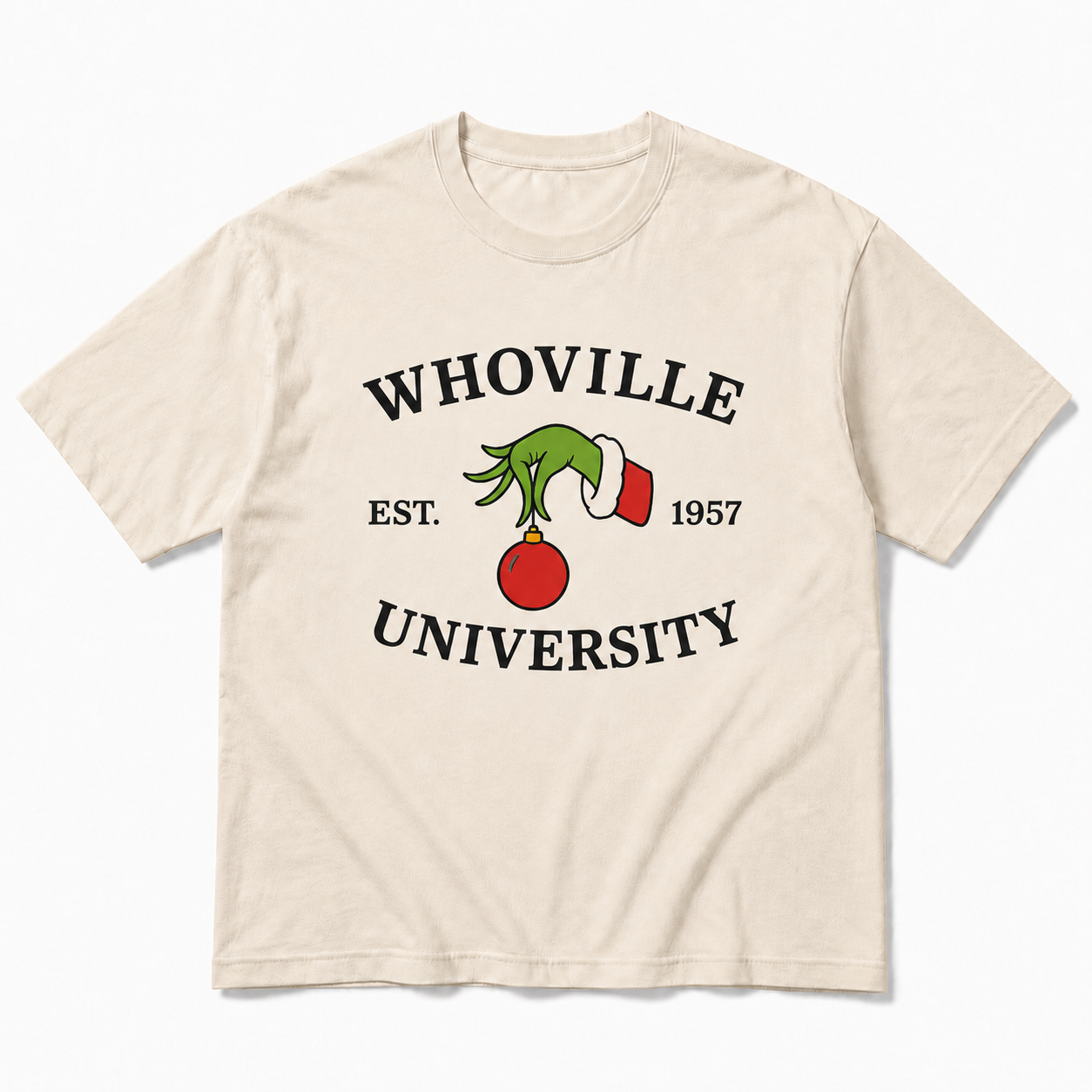 Playera crema Whoville University Navidad