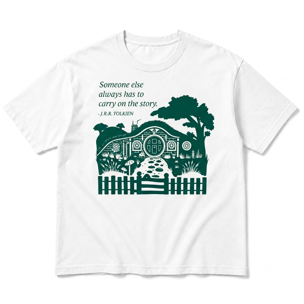 Playera blanca Tolkien Carry On The Story